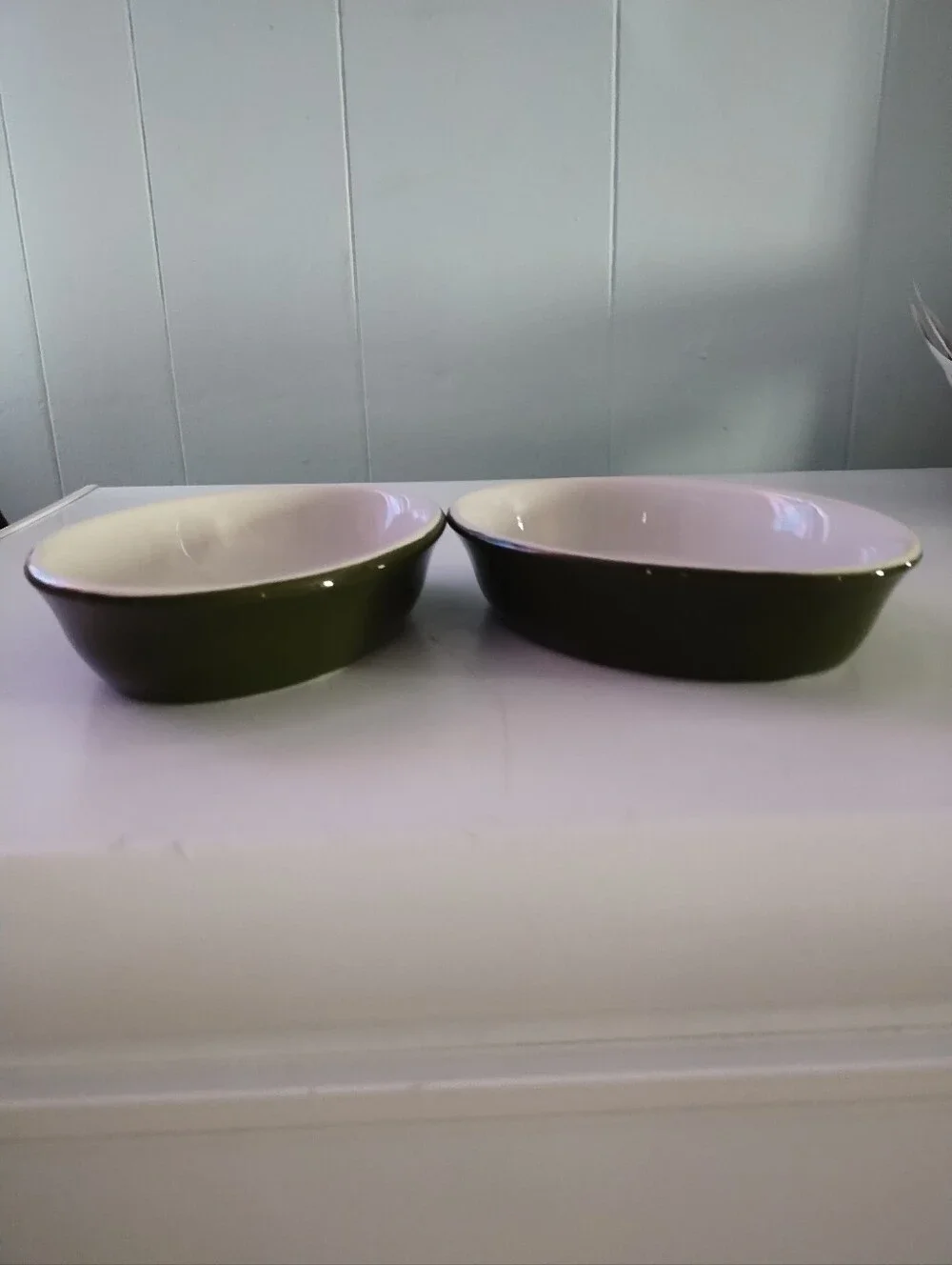2 Vintage Hall China Forest Green Ceramic Oval Baking Dishes